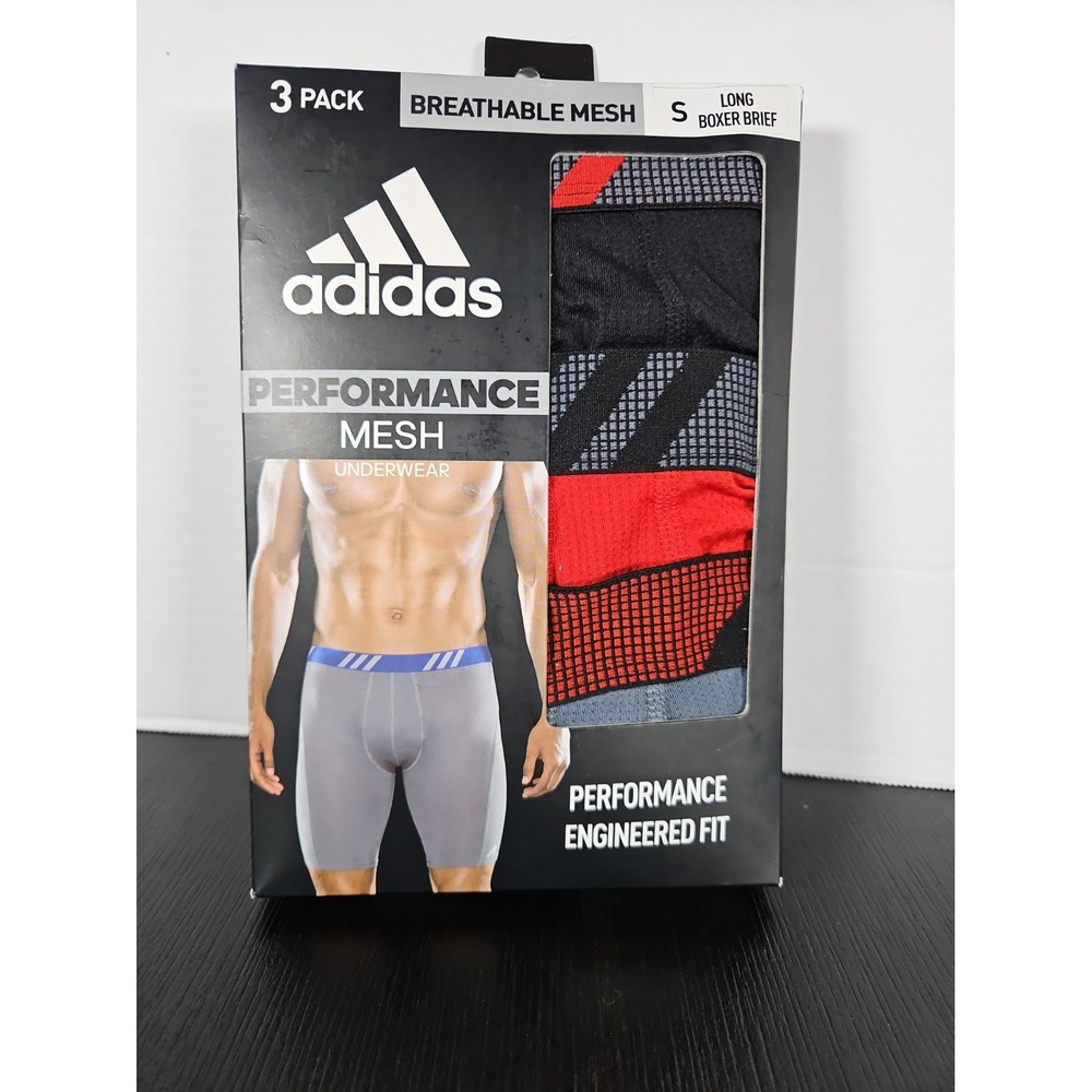 Adidas Performance Mesh Long Boxer Briefs Red/Gray/Black - Mens Small NEW 1859